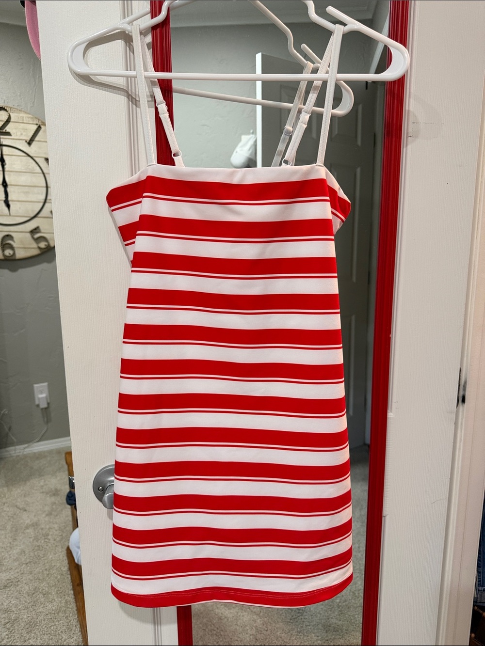 YPB Abercrombie Red and White Striped Spaghetti Strap Dress